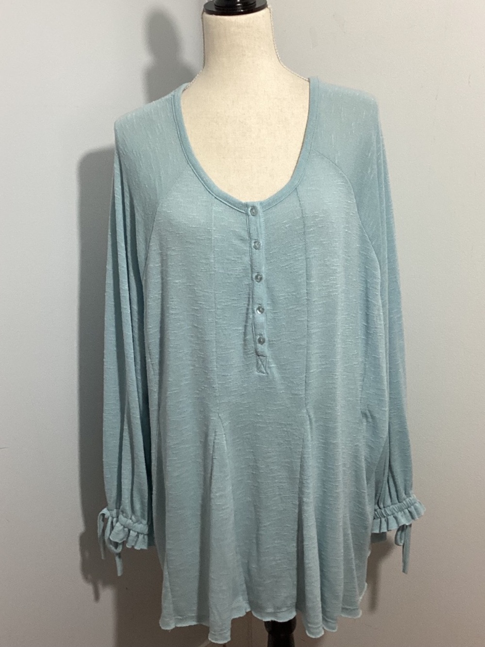 Y2K AMERICAN RAG CIE WOMAN PLUS 2X BLUE JERSEY KNIT TUNIC A-LINE LONG SLEEVE